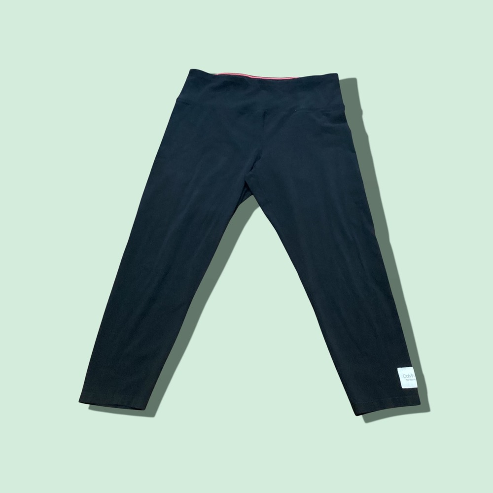 Calvin Klein Performance Black Cropped Leggings Women XL High Rise Stretch Yoga